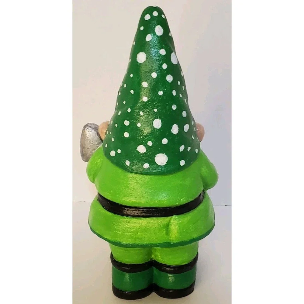 Hand Painted Garden Gnome Shovel Polka Dot Custom Statue OOAK 10